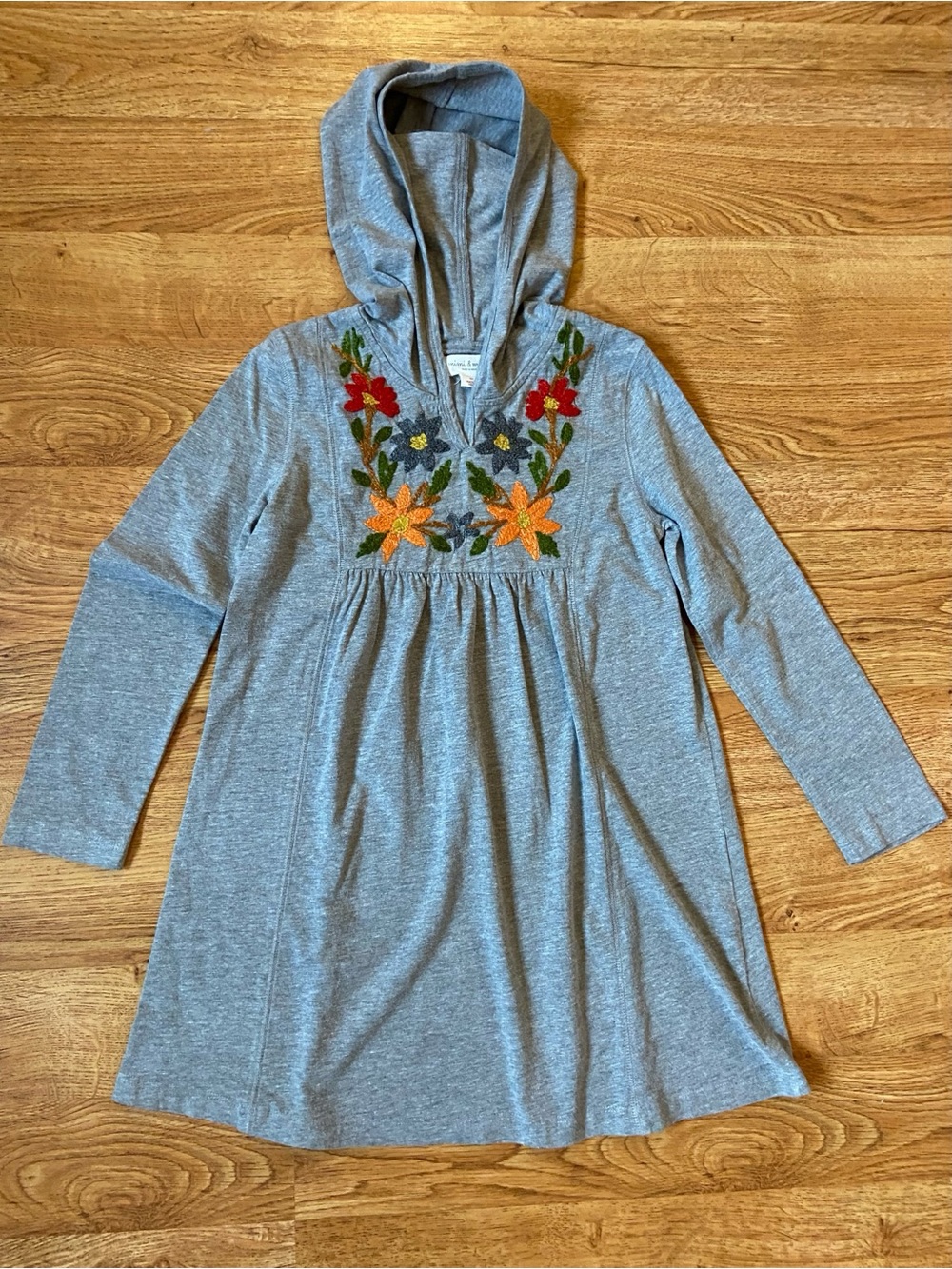 Mimi & Maggie Embroidered Hooded Dress Girls 6 Boho Floral Gra